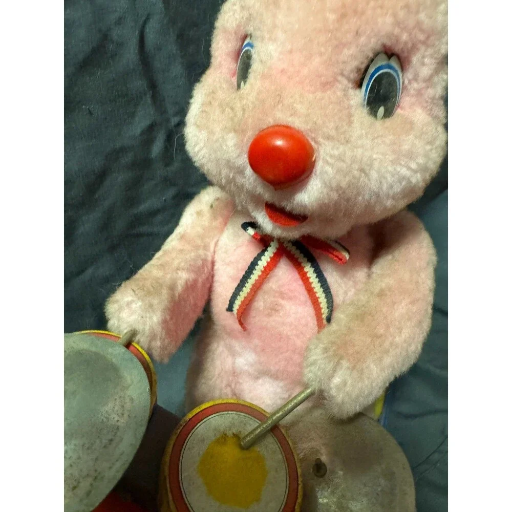 Vintage Son-Ai Toys Japan Pink Bunny Rabbit Drummer Tin Litho Battery Toy Parts